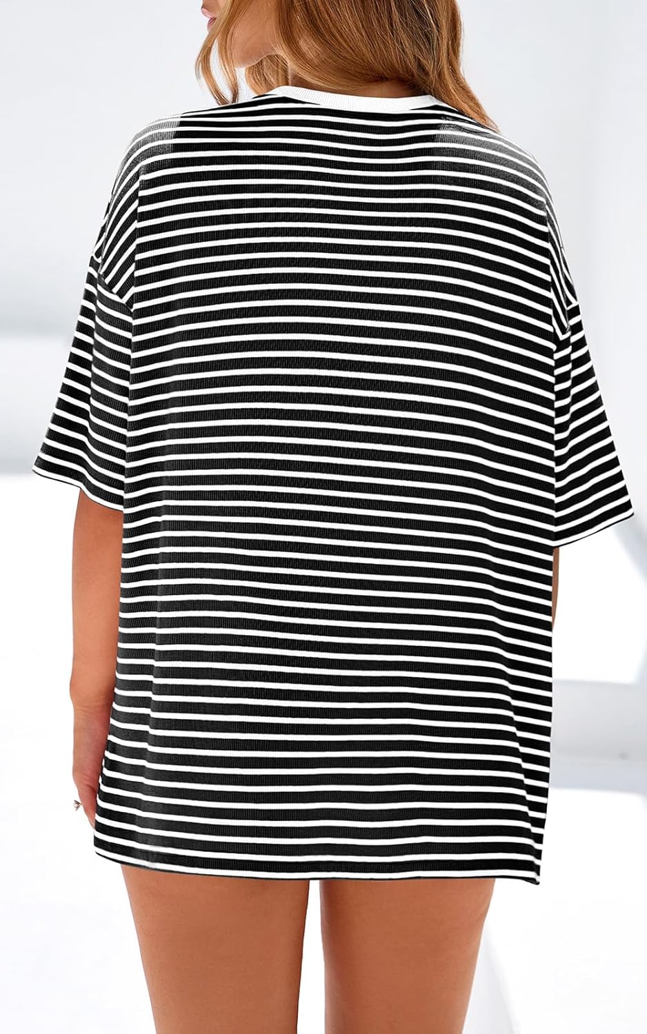 PRETTYGARDEN Womens Oversized Cute Tops Casual Striped Short Sleeve Shirt Women Trendy 2026 Spring Fashion Basic Tees Blouse - Image 6