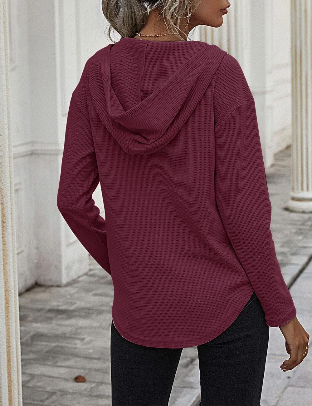 Cuptacc Felpa Donna con Cappuccio 2024 Maglione Scollo A V Autunno Maglia Manica Lunga Camicia Elegante