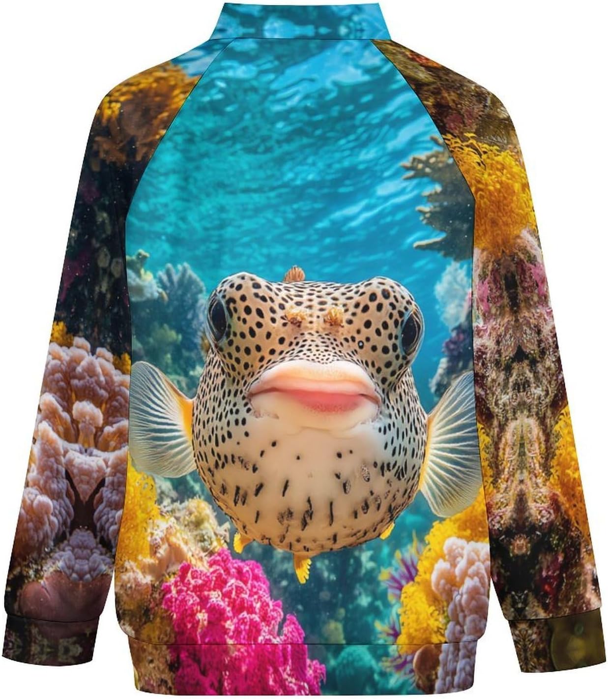 Puffer Fish Coral Fish Men's Zip Up Sweatshirt Casual Sweater Jackets Long Sleeve Tops Lightweight Coat