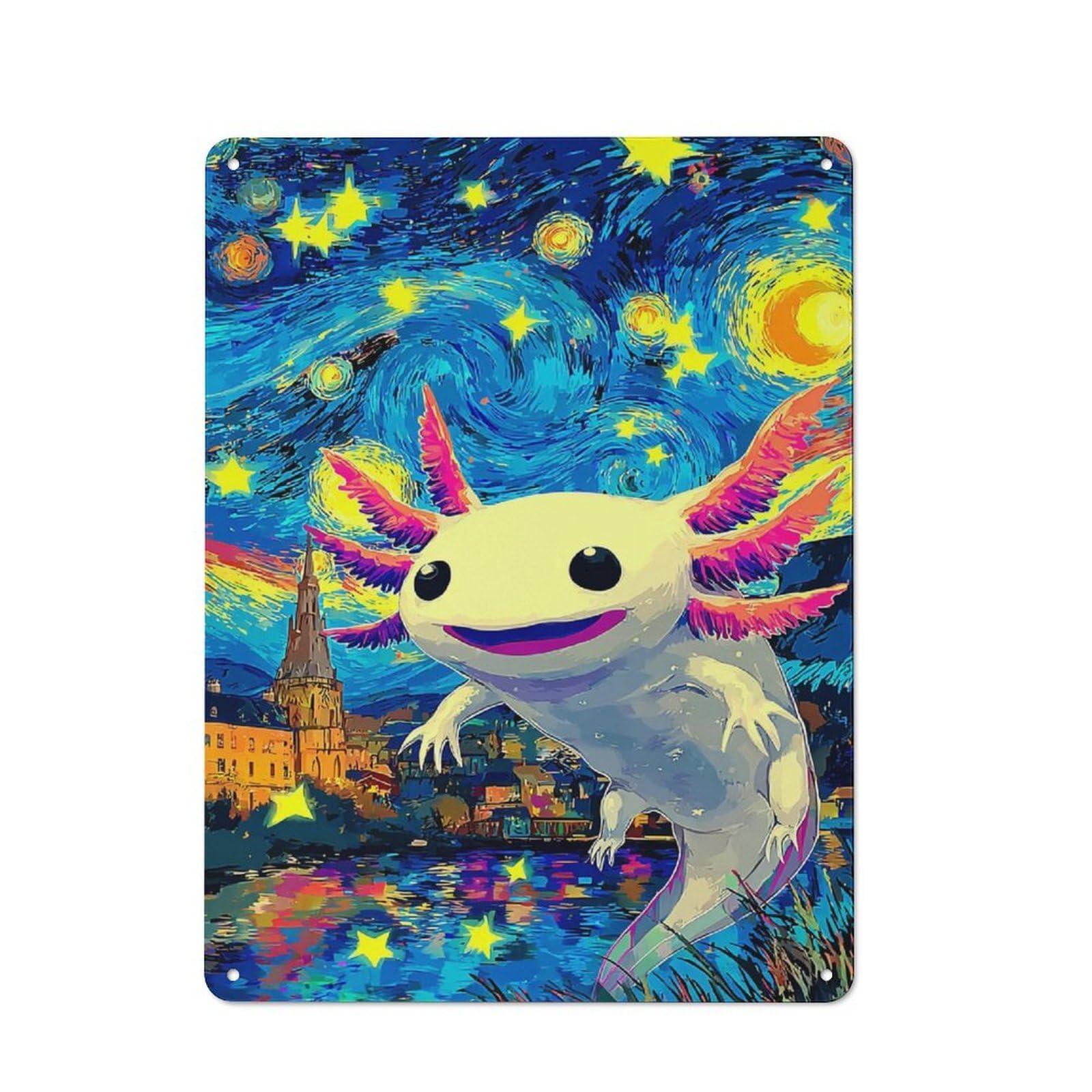 Junmoney Aquatic Dreams Axolotl Night Sky Retro Vintage Tin Sign 40X30cm, Cafe Wall Decor For Kitchen, Cafe, Pantry Or Dining Room