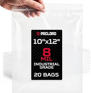 10" x 12" Medium Heavy-Duty Reclosable Zip Poly Bags, 8 Mil, Pack of 20 | Extra Thick, Clear, Waterproof – For Clothes, Hardware, Tools, Storage