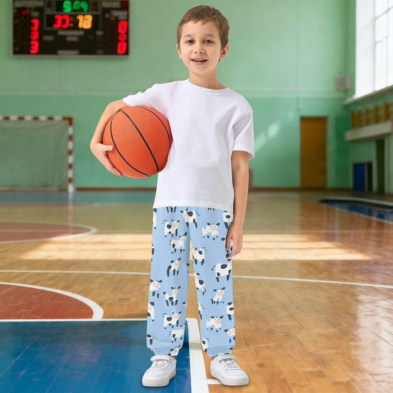 Boy Sweatpants Funny Cow Animal Joggers Casual Athletic Pants Kids Elastic Waist Cuffed with Pockets