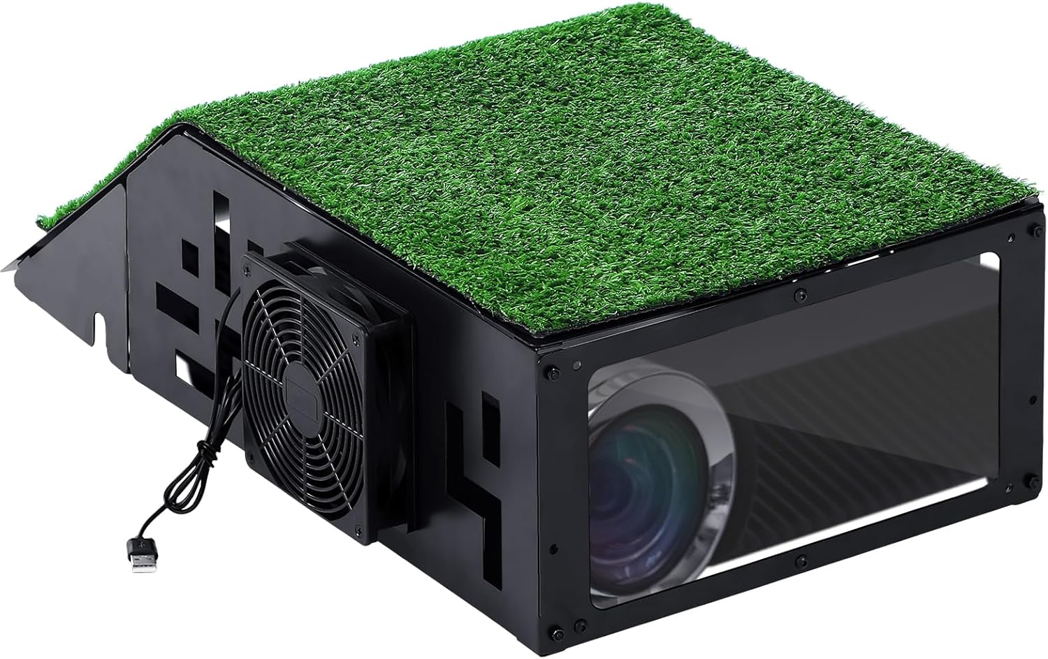 Golf Simulator Projector Cover with Turf Floor Mounted Enclosure for LED Projectors with Cooling Fan Golf Simulation Protection Home Outdoor