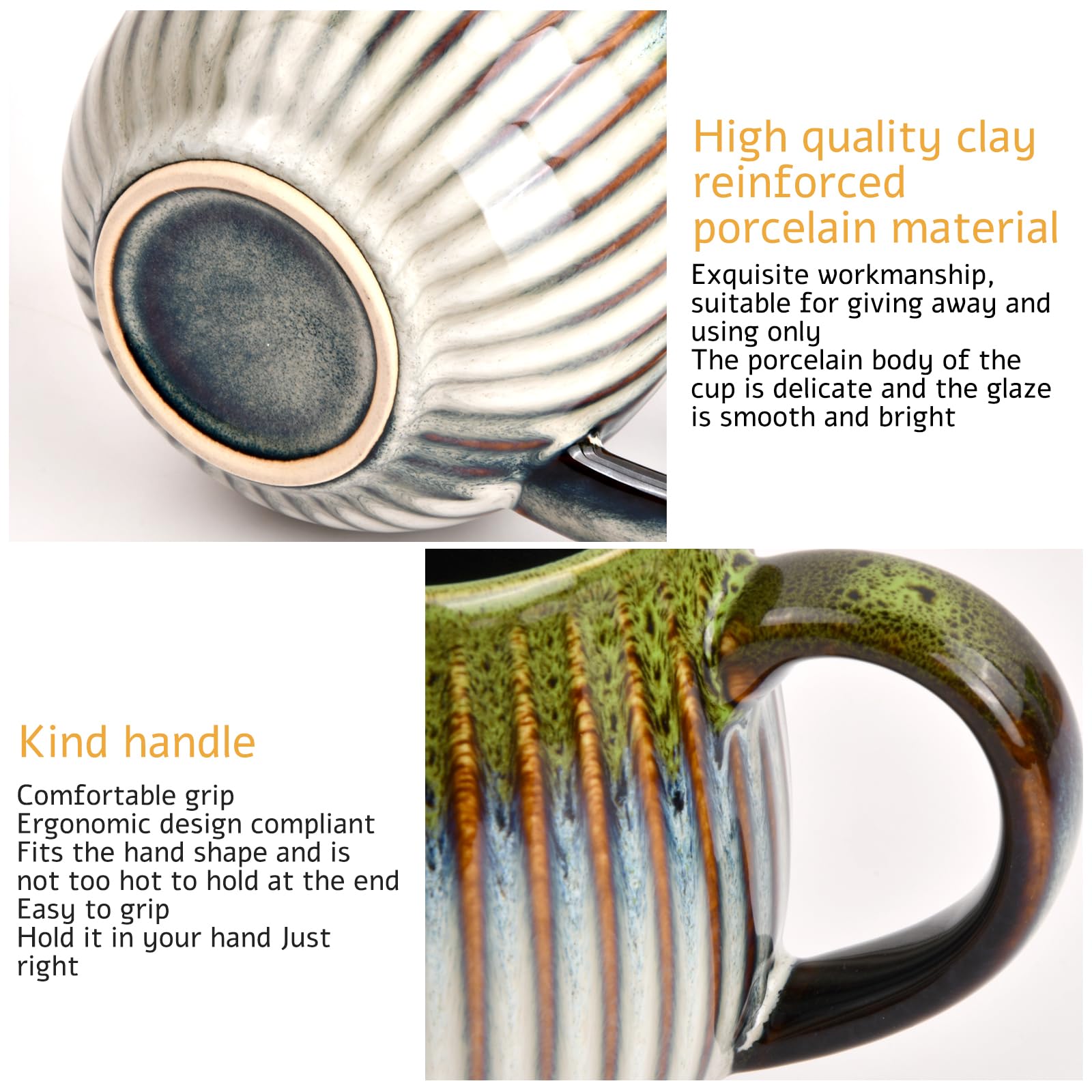 Hoxfly Keramische koffiemok, 480 ml grote koffieglazen, hoogwaardige handgemaakte koffiekopjes van porselein, vintage theekop, lattekopje, beker, theeglazen, mok voor kantoor en thuis, cadeau (groen