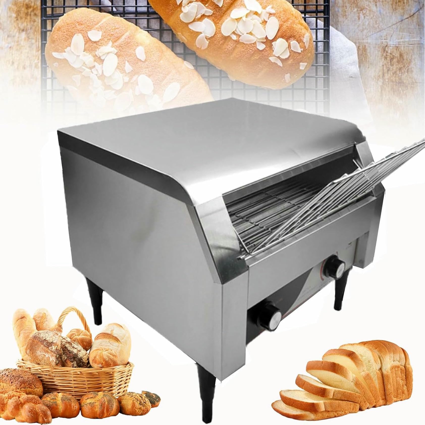 CNPRAZ Tostadora de Cinta transportadora Comercial Tostadora de Cinta transportadora para Catering Máquina de Pan eléctrica de 2240 W 150/300/450 Piezas/h Horno Tostador automático Contro