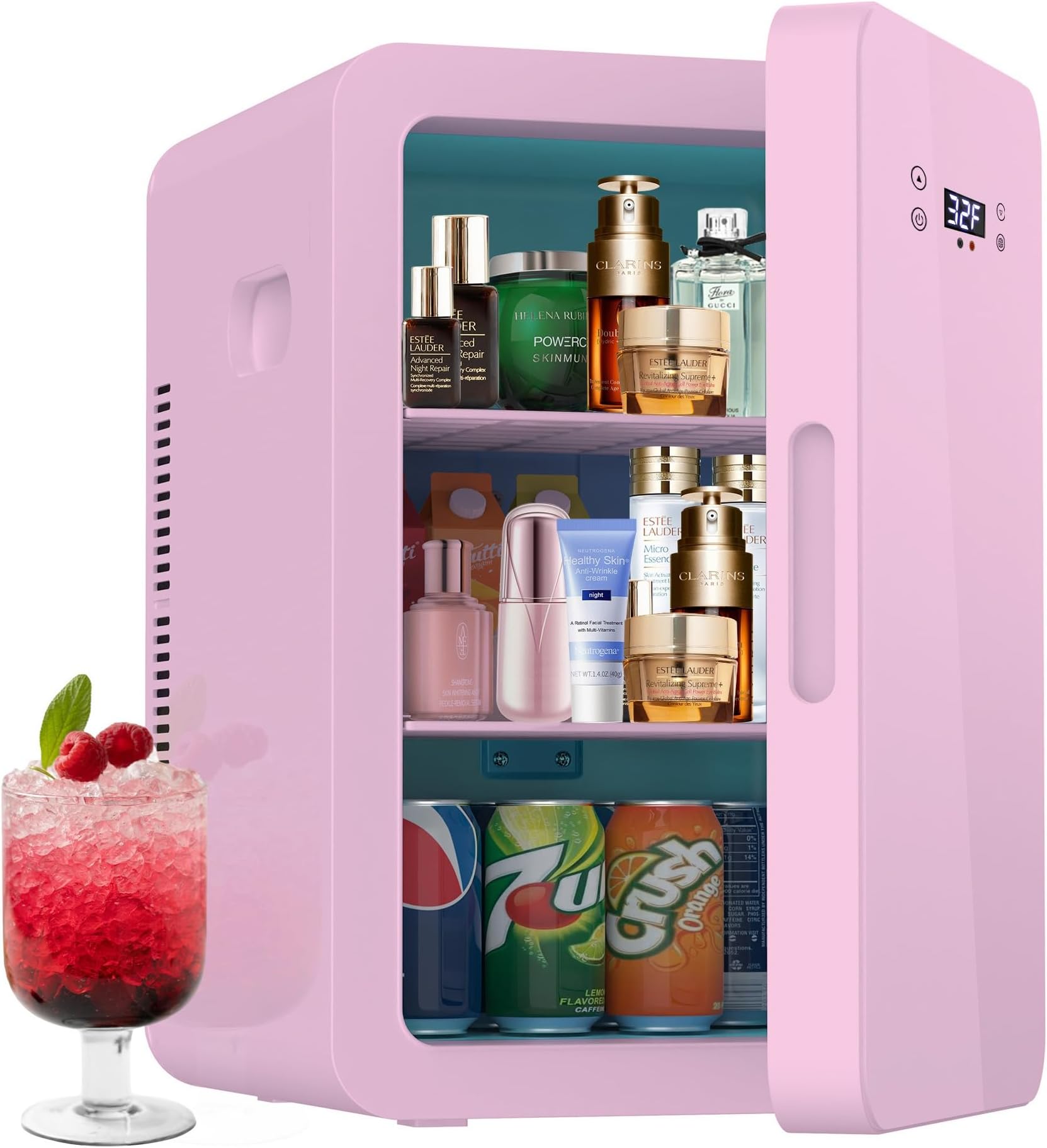 22L Mini Fridge with Temperature Control, Compact Skincare Fridge Rapid Cooling, Portable Personal Cooler Fridge for Bedroom, Cosmetics, Office Desk and Car, Dual-Core (Pink)