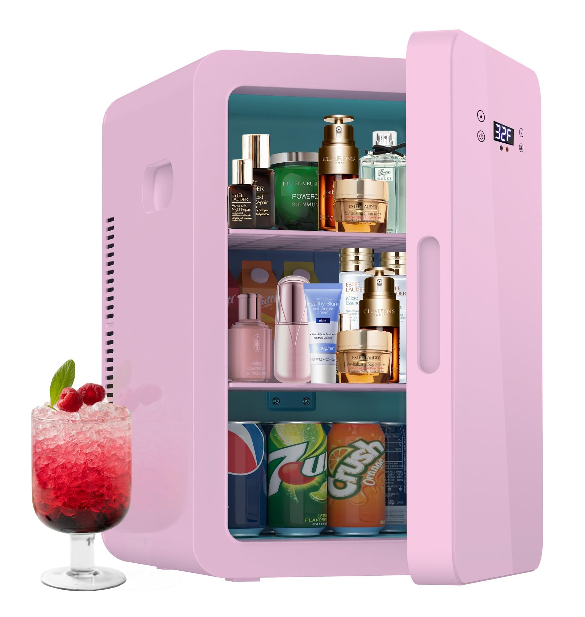 22L Mini Fridge with Temperature Control, Compact Skincare Fridge Rapid Cooling, Portable Personal Cooler Fridge for Bedroom, Cosmetics, Office Desk and Car, Dual-Core (Pink)