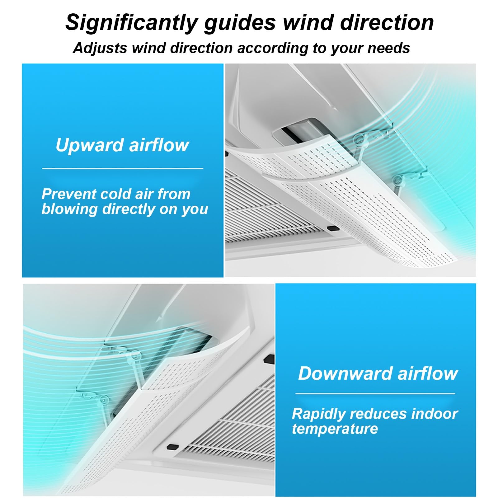 4 Deflettore Condizionatore d'Aria da Soffitto, Deflettori per Bocchette d'Aria Centralizzate da 50 a 70 cm, Parabrezza Antivento e Protezione Contro Il Flusso d'Aria Diretto