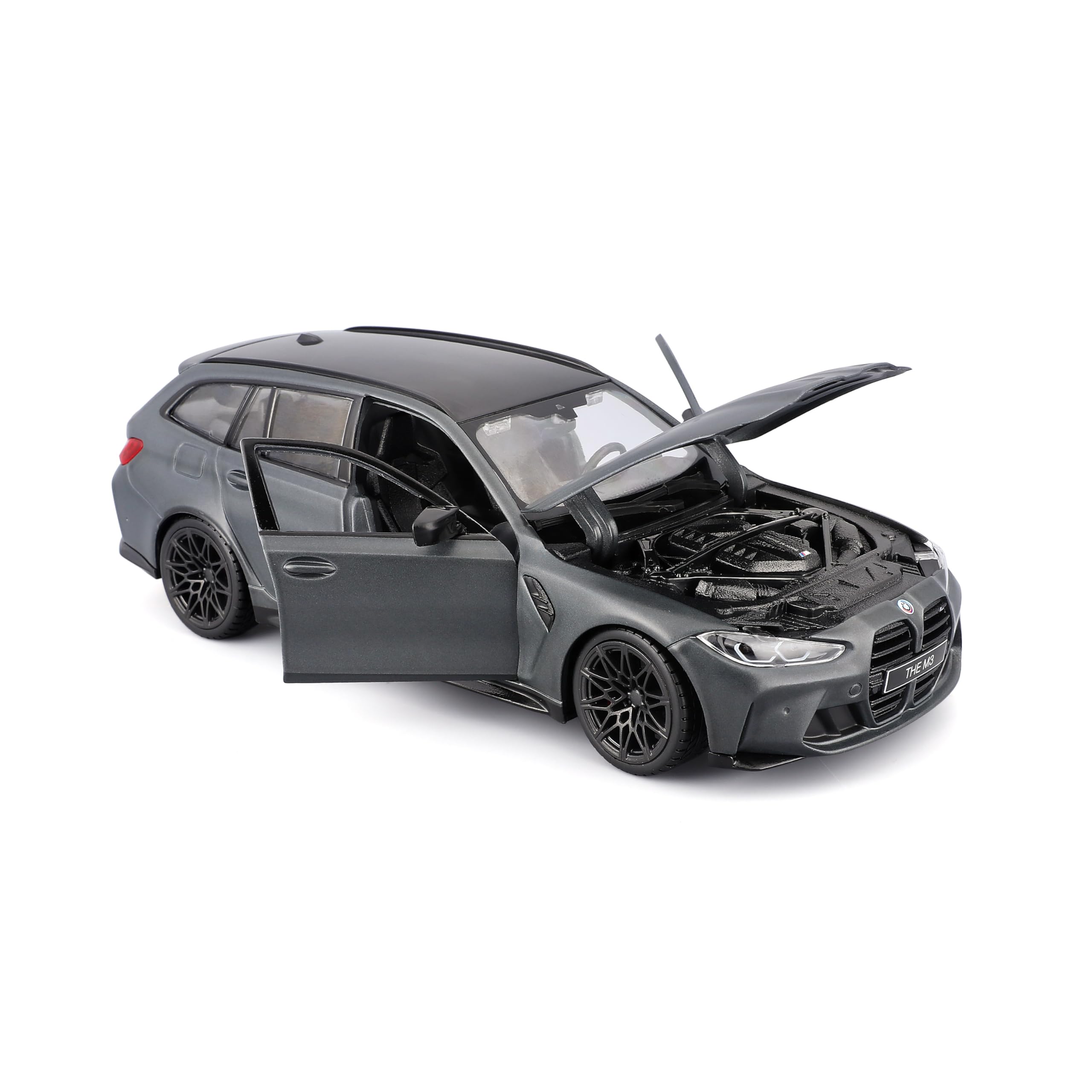 Bburago BMW M3 Touring G81, grau - Modellauto 1:24 Die-Cast Originalgetreues Sammlerauto Spielzeugauto mit beweglichen Türen, ab 3+ (18-21112G)