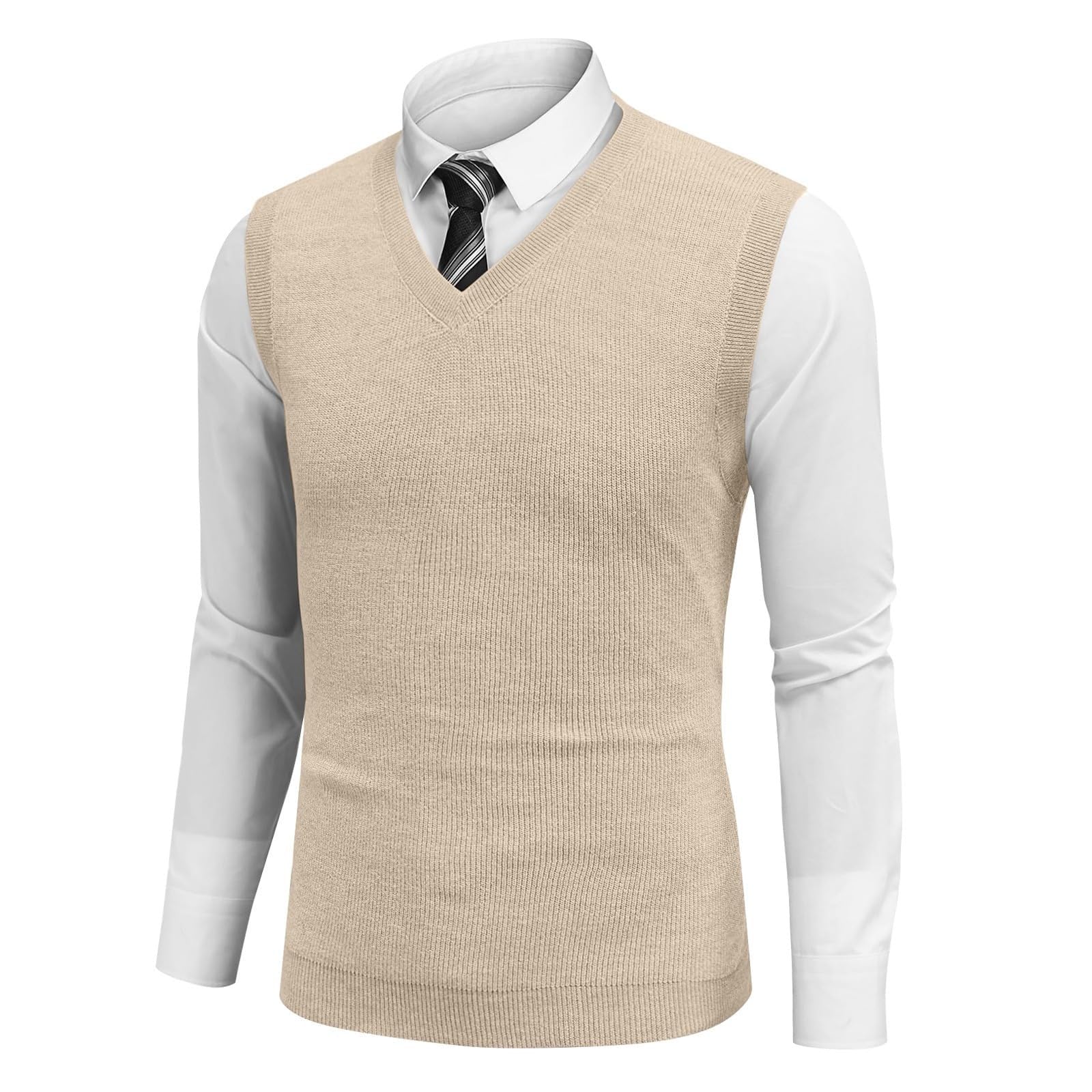 Chaleco de Punto con Cuello en V para Hombre Estilo Informal Sin Mangas Corte Ajustado Chaleco de Lana Suéter de Punto Clásico Chaleco de Caballero de Negocios