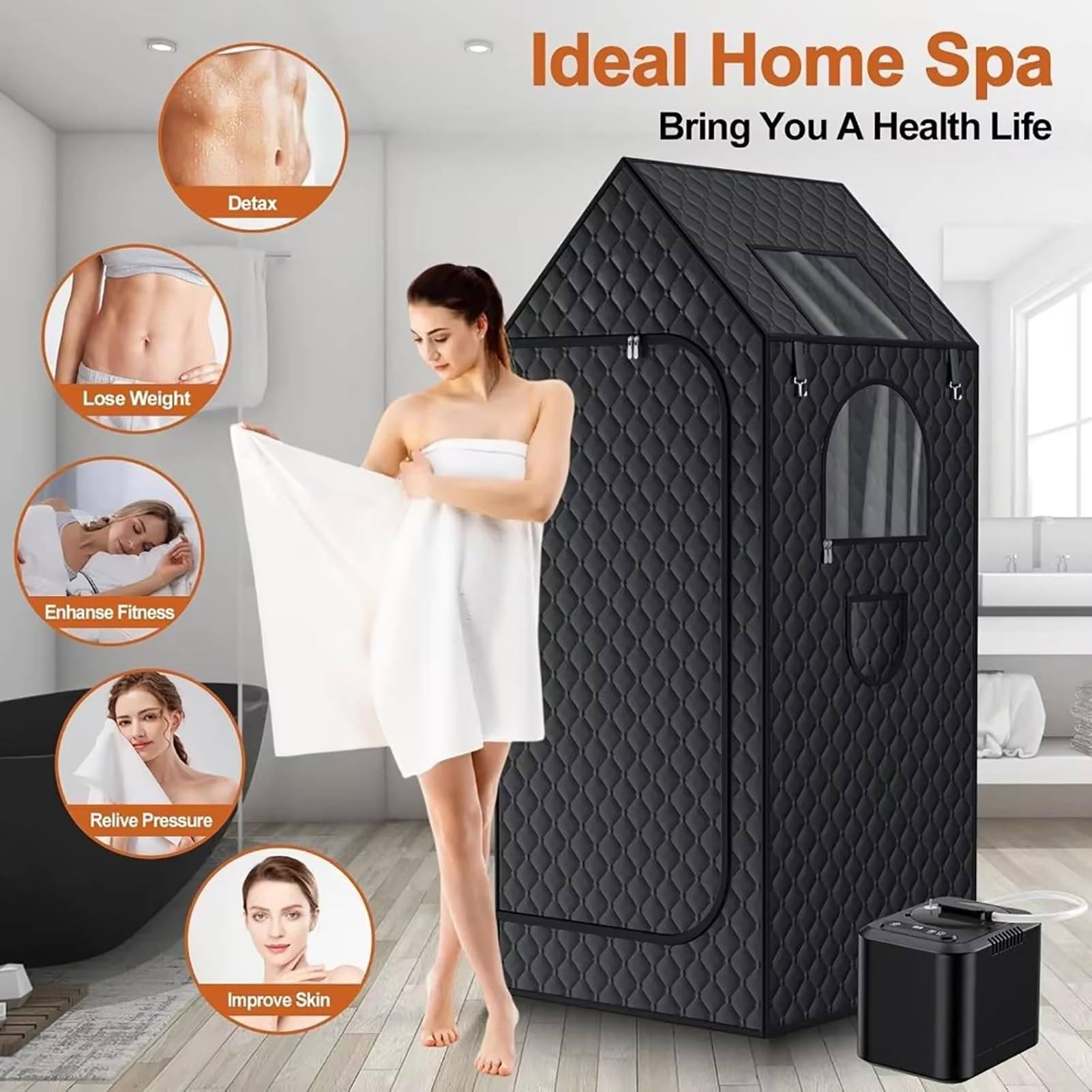 Tragbare Ganzkörpersaunabox, 1000 W Dampfsaunazelt Für Privatgebrauch Mit 3-L-Dampfgerät, 9 Temperaturstufen, Für Spa, Drinnen, Draußen, Fitnessstudio