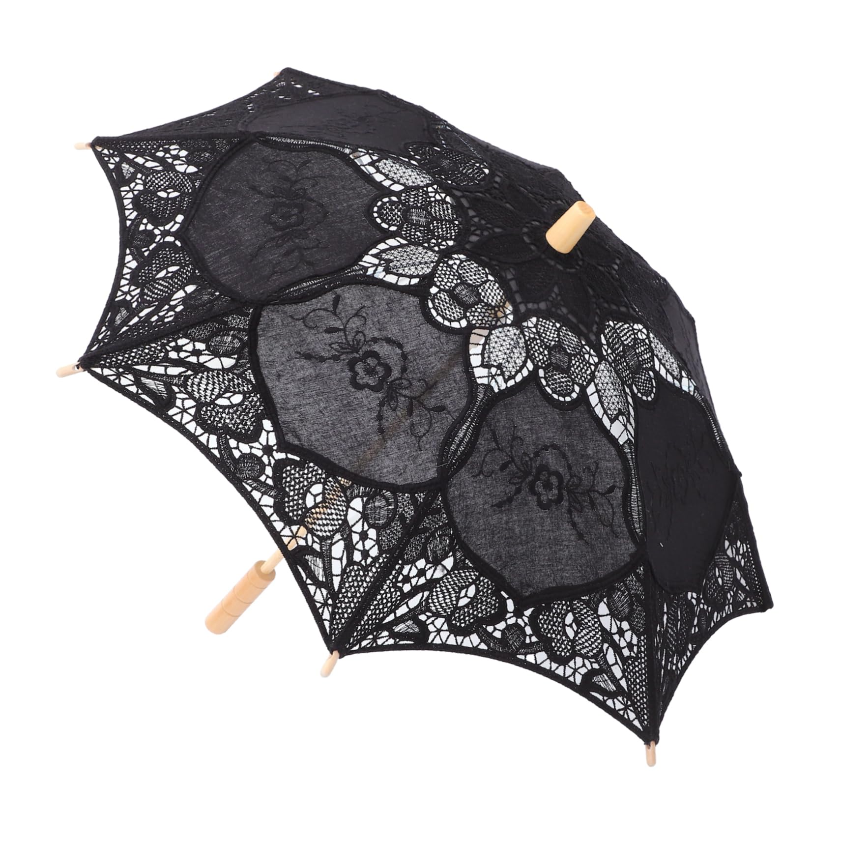 Yardwe Hochzeitsschirm Brautschirm mit Spitze und Lace für Fotografie | Schwarz, Zarte Elegante Optik, für Kinder Tanz und Teeparty, Dekorative Requisite