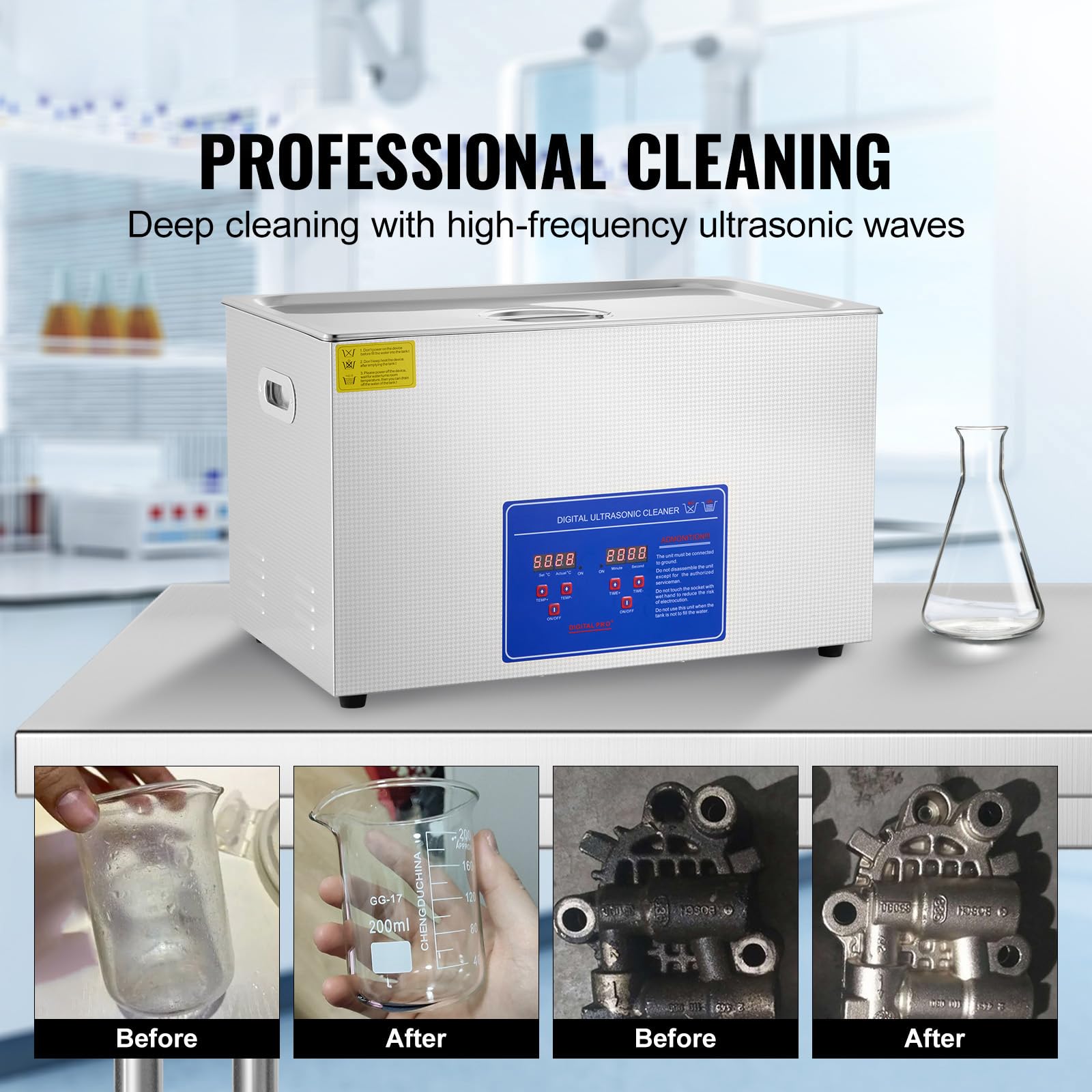 Happybuy 27.2 L Ultrasonic Cleaner - Professional Jewelry Cleaner with Digital Timer & Heater for Glasses, Watches, Rings, Small Parts