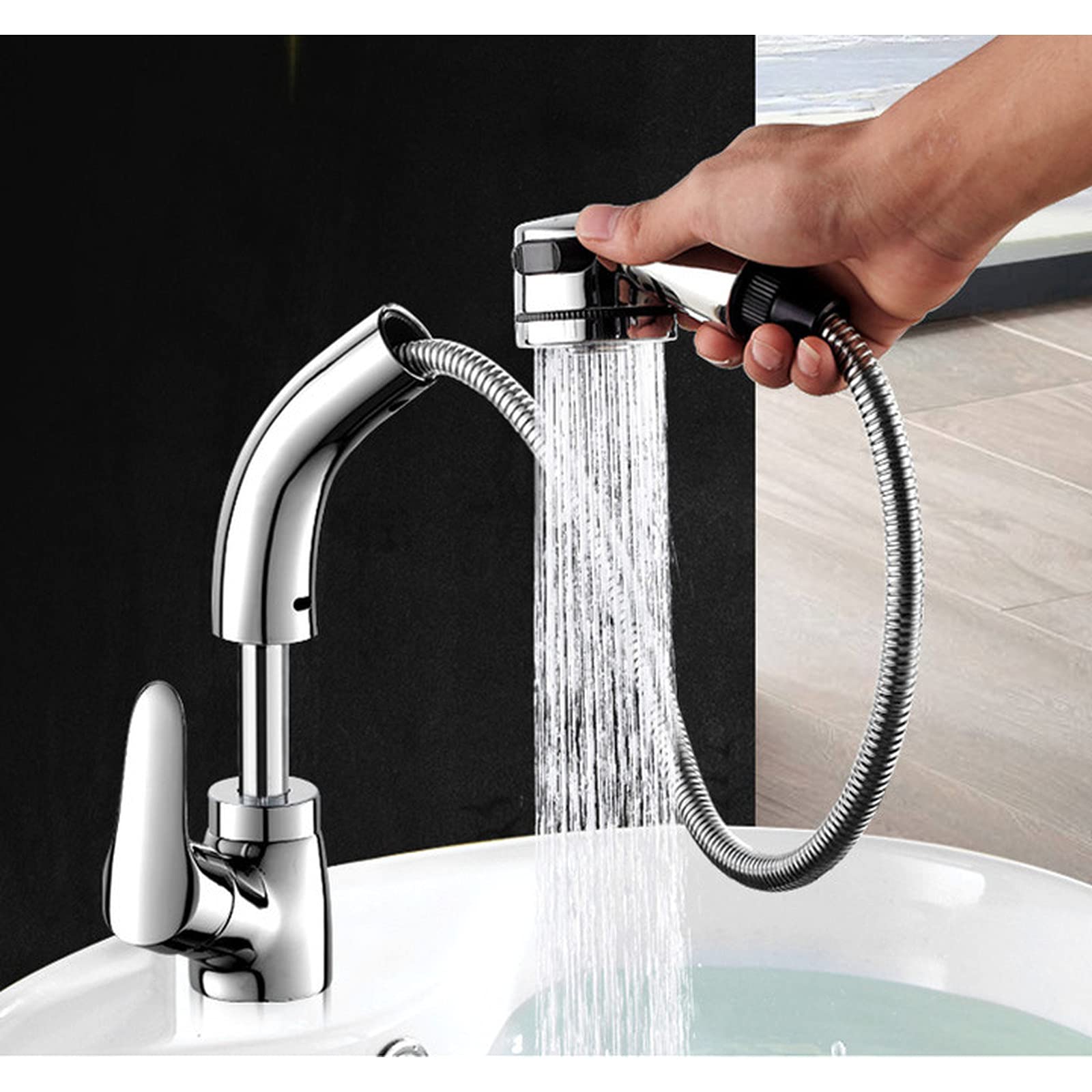 Robinet de cuisine avec pomme de douche extractible mitigeur noir LWX