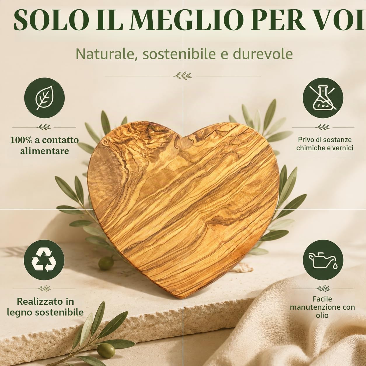 Tagliere personalizzato a forma di cuore, in legno d'ulivo rustico, con incisione come regalo personalizzato per matrimonio