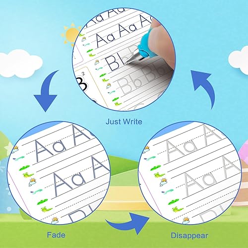 Miniatura 3 de WANFRES Libros de práctica de escritura ranurados mágicos ideales para principiantes, 5 libros, 2 bolígrafos, 2 empuñaduras para lápices, 20