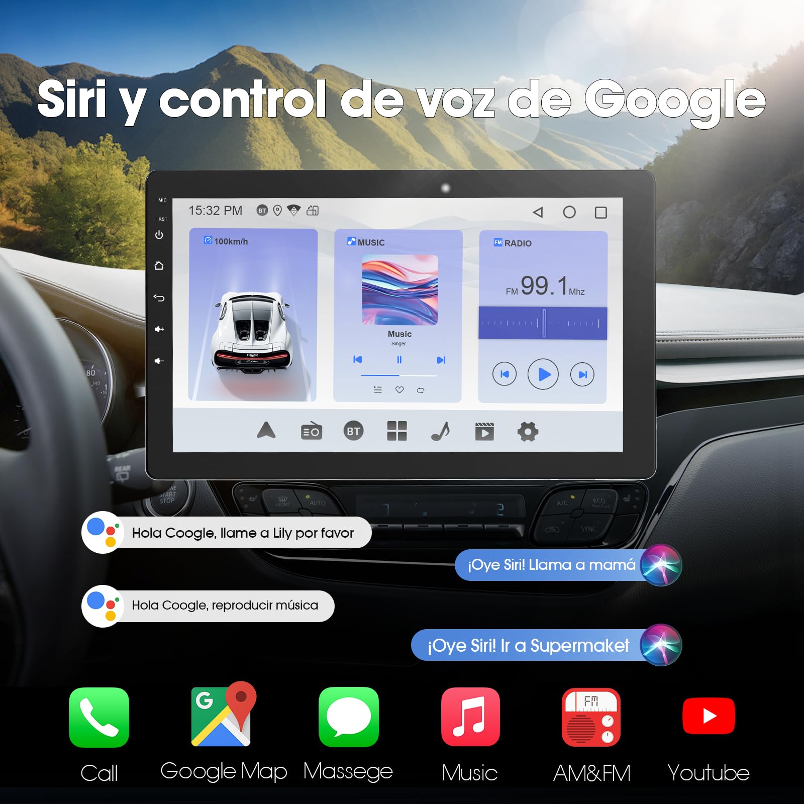 Haudio Radio de Coche Giratoria 360°, Estéreo Bluetooth 1 DIN Carplay Inalámbrico y Android Auto, Pantalla IPS de 10.1 Pulgadas Car Play con Mirror Link,Control por Voz,RDS/FM/Am, Cámara Trasera 720P