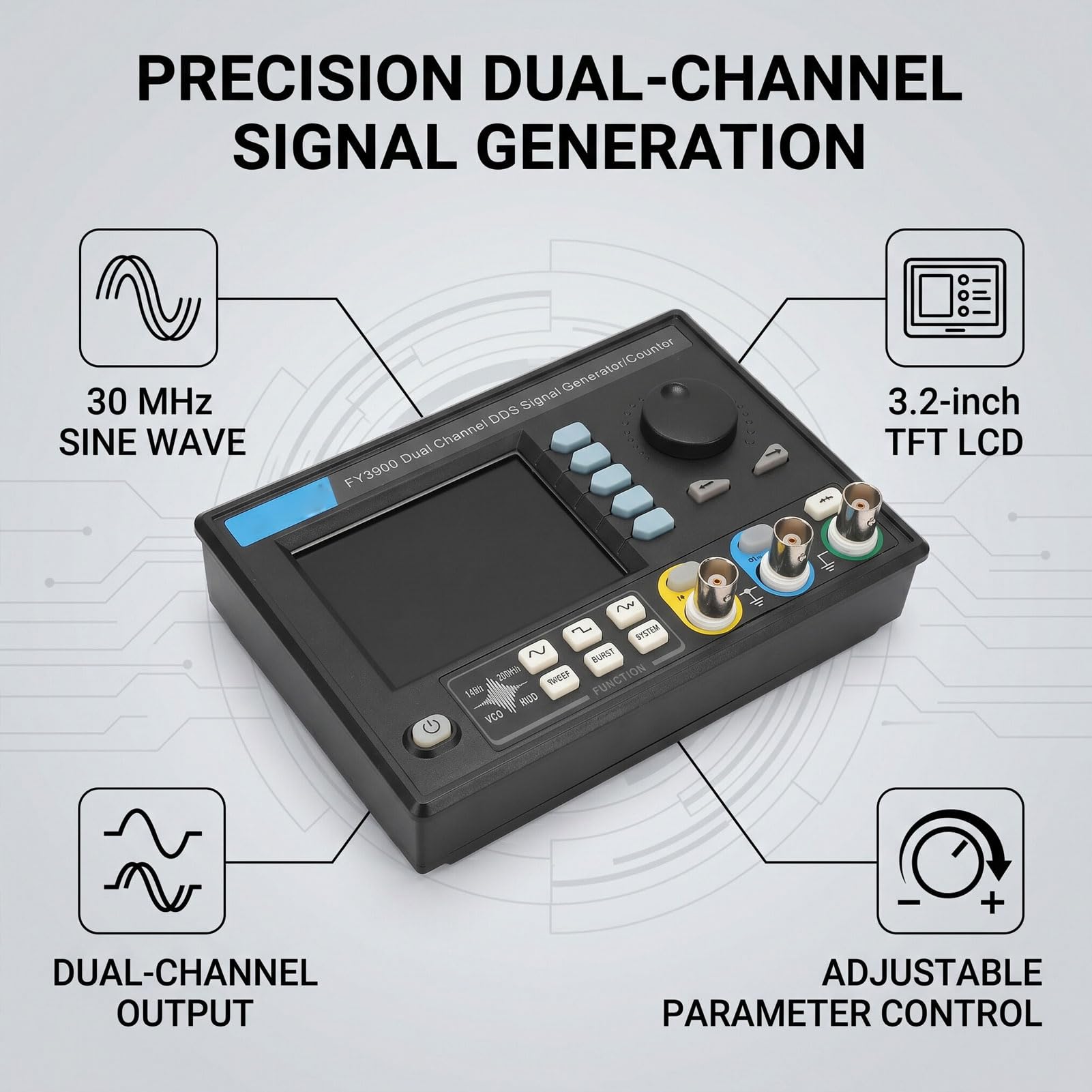 Generic Generador de Señal de Doble Canal FY3900 Generador de Funciones de Alta Precisión para Uso en Laboratorio y Campo Diseño Compacto y Liviano 30MHz (Enchufe de la UE)