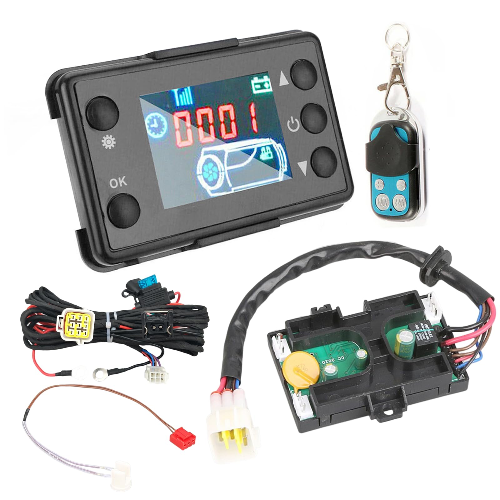 12V Dieselheizung Steuerplatine, Hauptplatine des Dieselheizung Reglers, LCD Steuerschalter des Standheizungs Bedienfelds mit Sensorkabelbaum, passend für Chinesische Dieselheizungen 5 KW