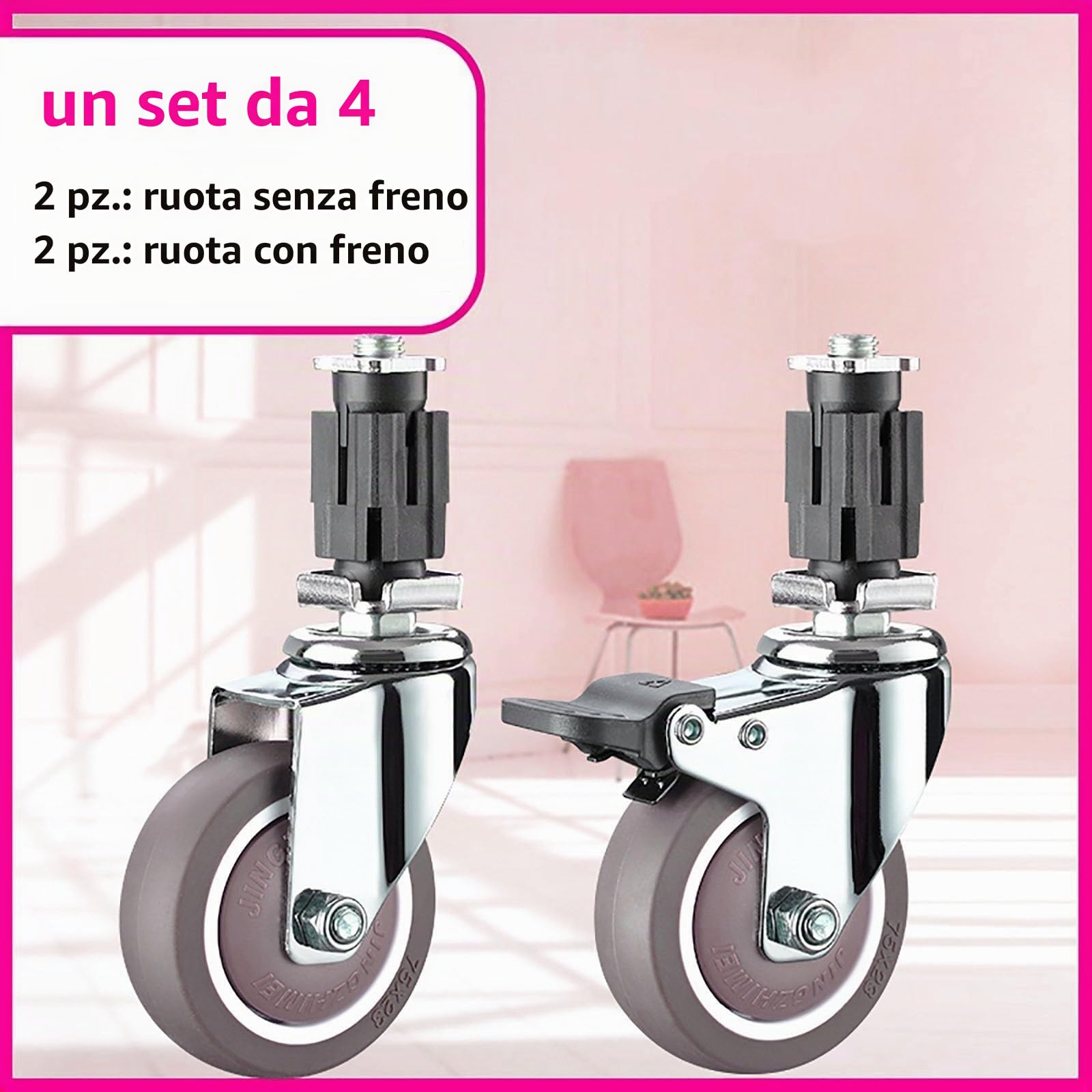 Silenziose Ruote Pivotanti Con Freno, Portata 180kg, Manicotto Nero Da 25mm O 30mm per L'installazione Di Gambe Mobili In Tubo Quadrato In Acciaio Inossidabile, Ruote Girevoli In Gomma per Carrelli(30