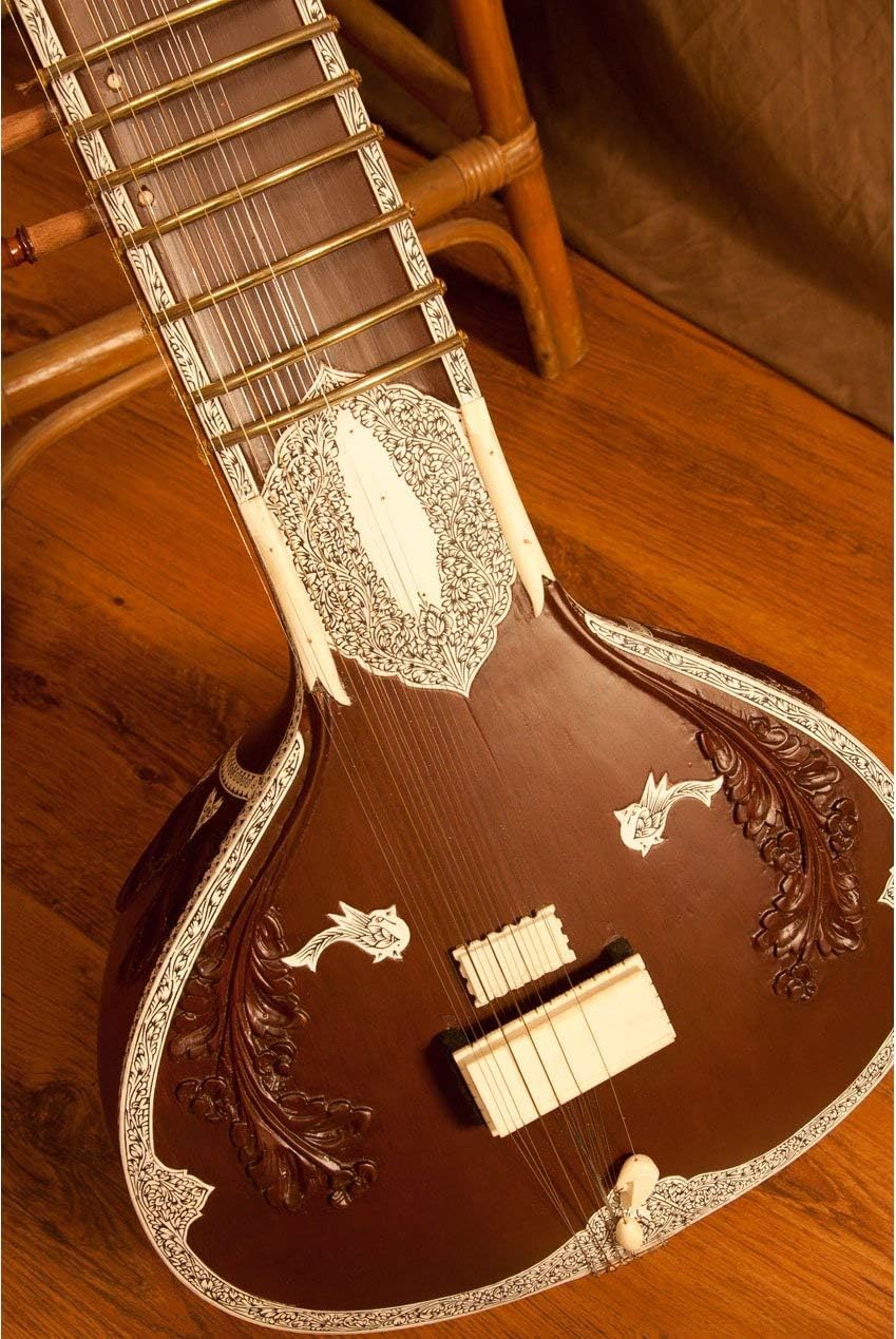 Professionelle Pt. Ravi Shankar Style Double Tumba Sitar, traditionelles indisches Saiteninstrument, braun mit Torlley Fiber Case