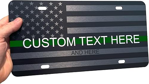 Miniatura 82 de JASS GRAPHIX Placa de matrícula personalizada con la bandera estadounidense de línea amarilla, homenaje personalizado a despachadores y operadores