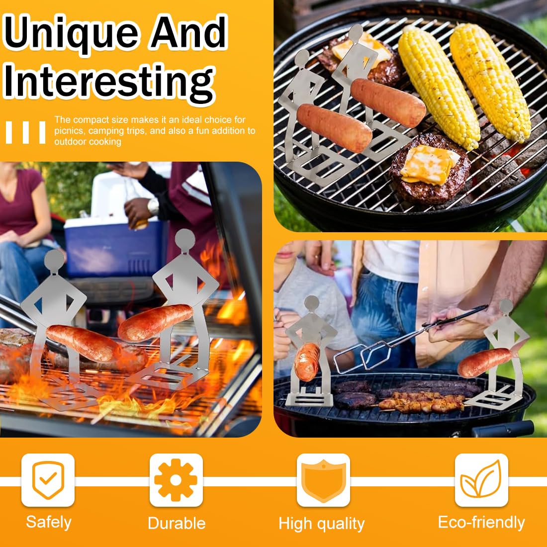 2 Pezzi Porta Salsicce in Acciaio Inox, Creativo Supporto per Salsicce a Forma di Uomo, Accessori per Barbecue a Gas, Strumenti Hot Dog BBQ, Posate da Barbecue Multifunzionali