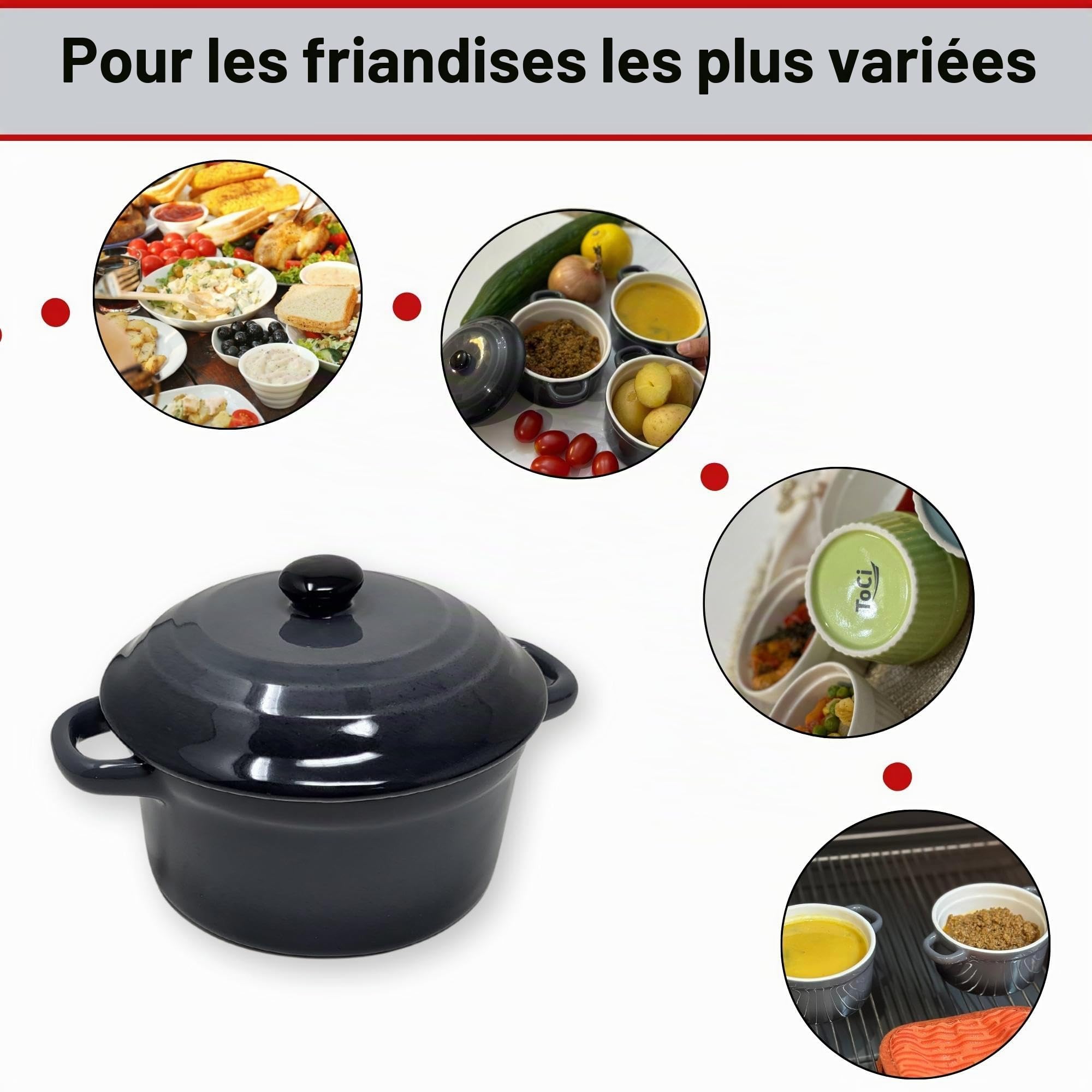 ToCi Lot de 4 petites cocottes rondes en céramique avec couvercle - 200 ml - Diamètre : 10 x 5 cm - Couleur : anthracite