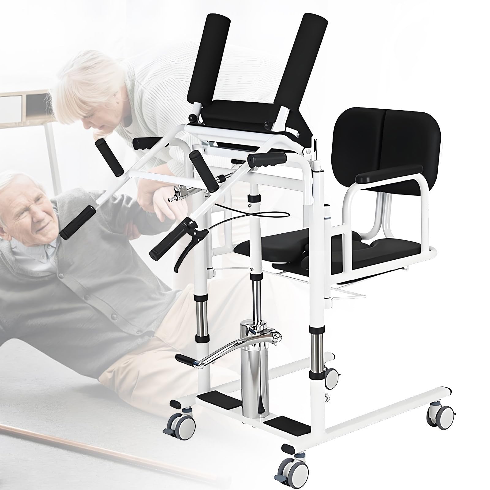 Silla De Traslado con Elevador De Pacientes para El Hogar, Silla De Ruedas Hidráulica con Elevador De Pacientes, Máquina De Traslado Multifuncional, Silla De Enfermería Black