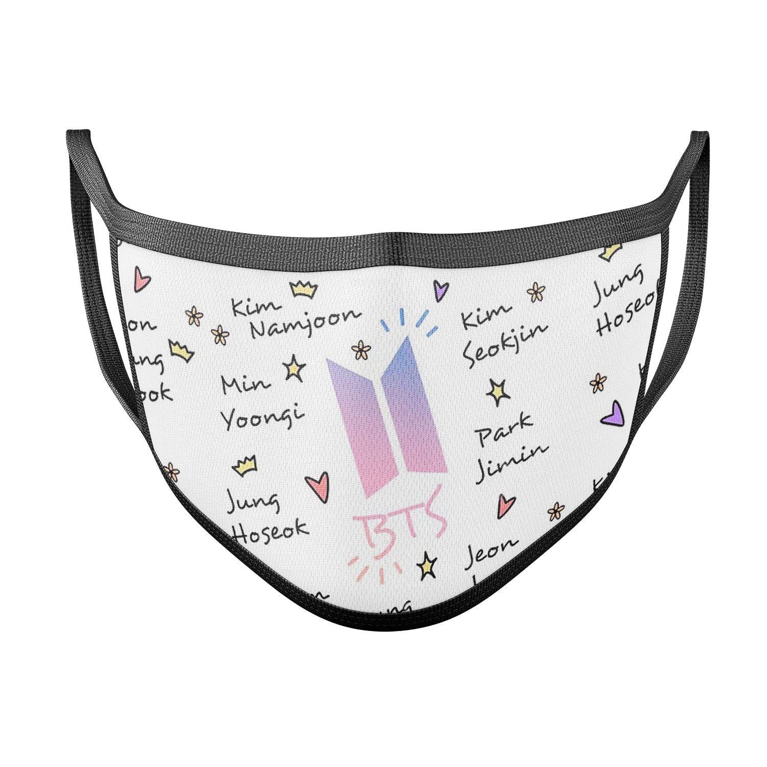 BTS doodle art (member names) Mask 2 Ply Soft Cloth Face Mask-image-3