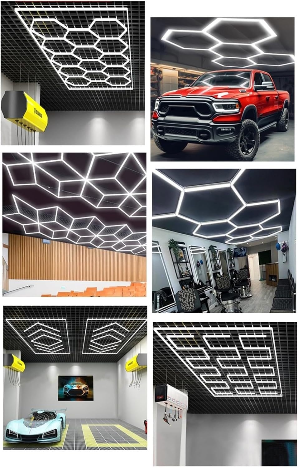 JuanNest Luce LED Esagonale per Garage Honeycomb, 3000/4000/6500K, Luce LED da Soffitto Super Luminosa per Dettagli Auto per Magazzini, Officine, Lavanderie per Auto,Palestre, Seminterrati A,3000K