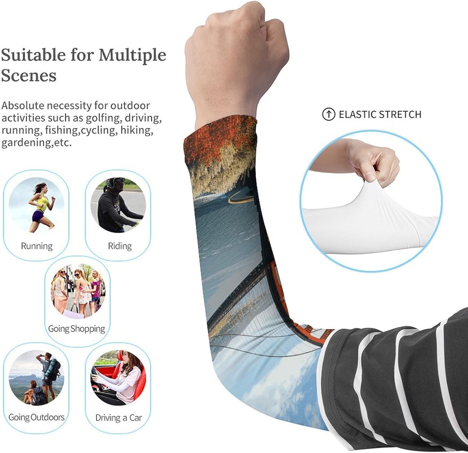 San Francisco Golden Gate Bridge Arm Sleeves for Men Women Sun Protection Sleeves Cooling Compression Arm Cover