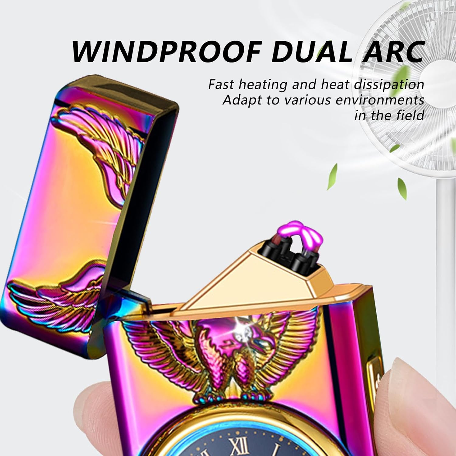 BABOBIU Electric Lighter Cool Windproof Eagle Lighter Flameless Candle Lighters USB Rechargeable Lighters with Cool Clock dial Gift for Men, Boyfriend, Husband (Colorful)