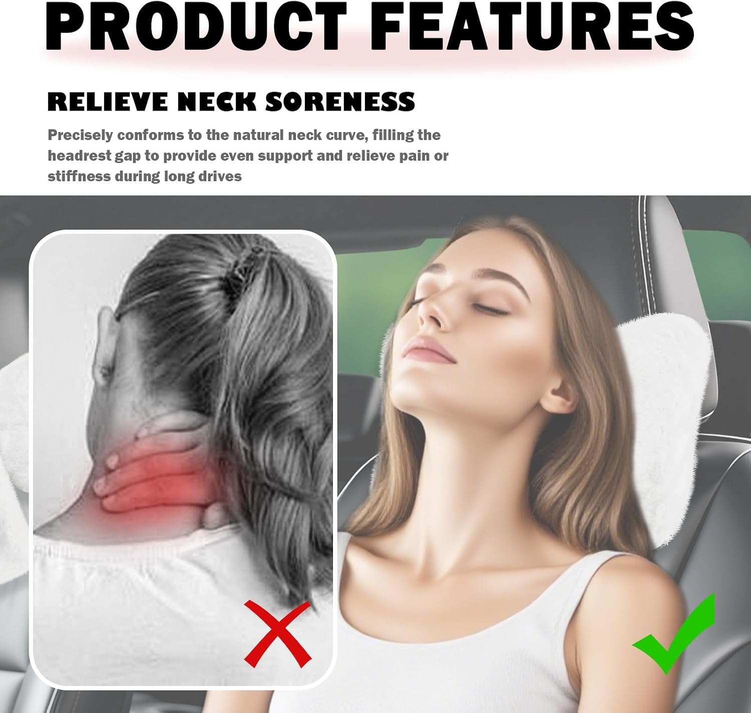 Cute Bow Car Headrest Pillow,Soft Plush Car Neck Pillow Relieves Neck Fatigue for Long Trips,Universal Head Rest Pillows for Cars Interior Accessories for Women & Girls (White)