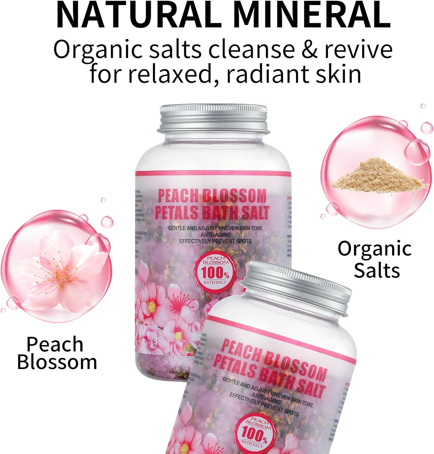 Bath Salts for Soaking Bathing,Spa Luxetique Epsom Salts Gifts Set for Women,Peach Blossom Bath Salts(17.6oz)