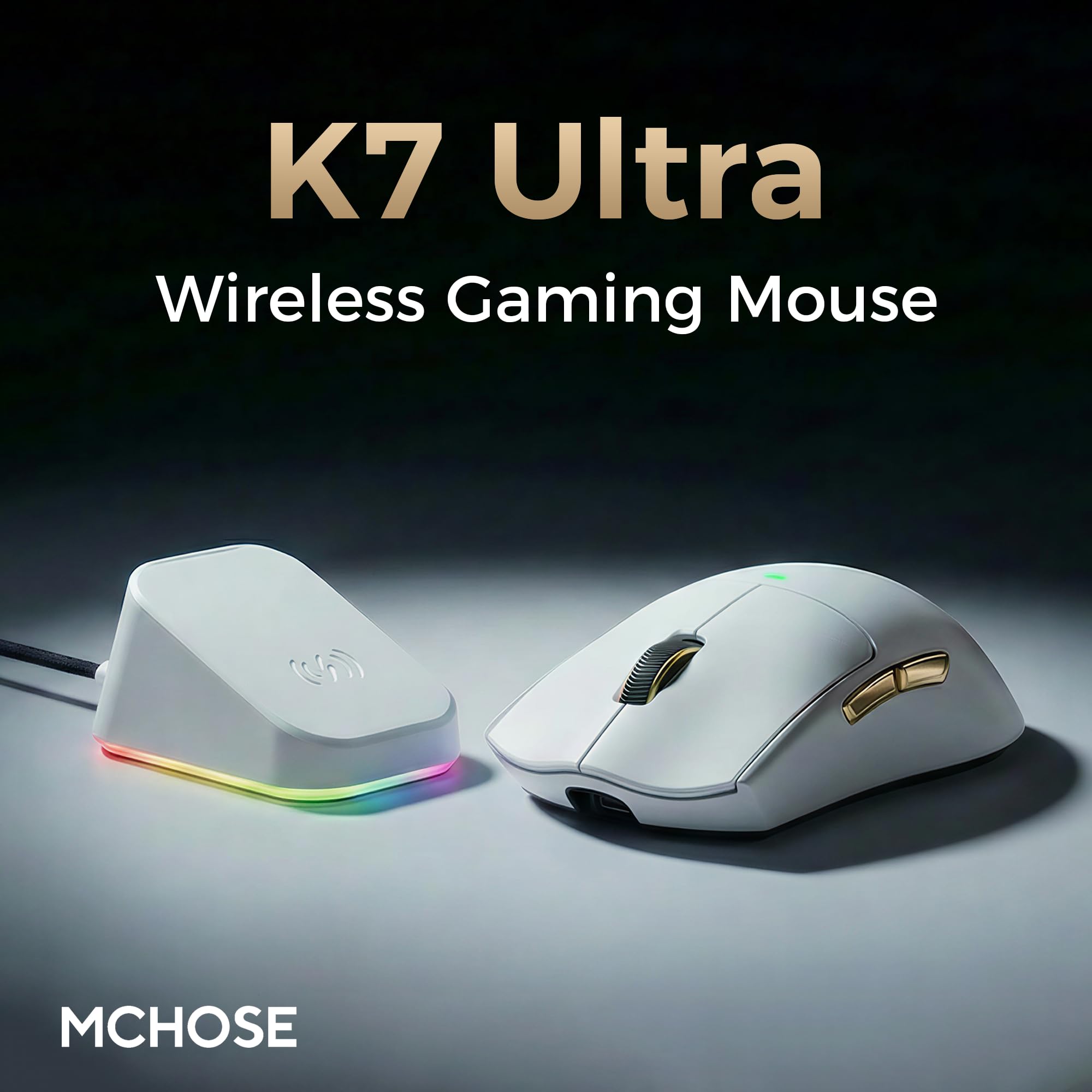 MCHOSE Mouse para jogos K7 Ultra, leve de 59 g, bateria de 500 mAh