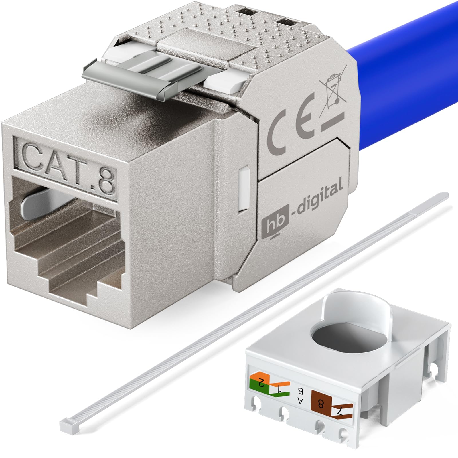 hb-digital Set: 12x Cat.7 Keystone Modul RJ45 12x Hutschienenadapter Keystone-Halterung für