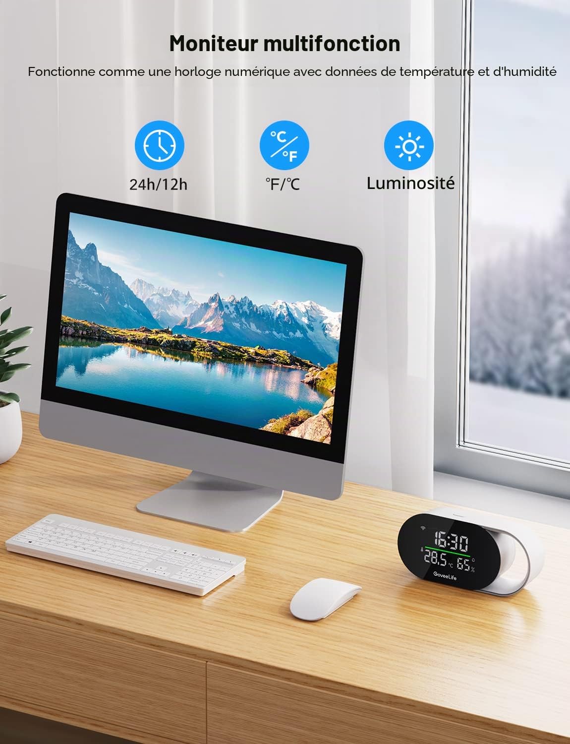 GoveeLife Moniteur intelligent de qualité de l'air avec PM2.5, WiFi, capteurs de température et d'humidité, affichage LED, rafraîchissement 2 s, stockage de données de 2 ans, pour la maison et le