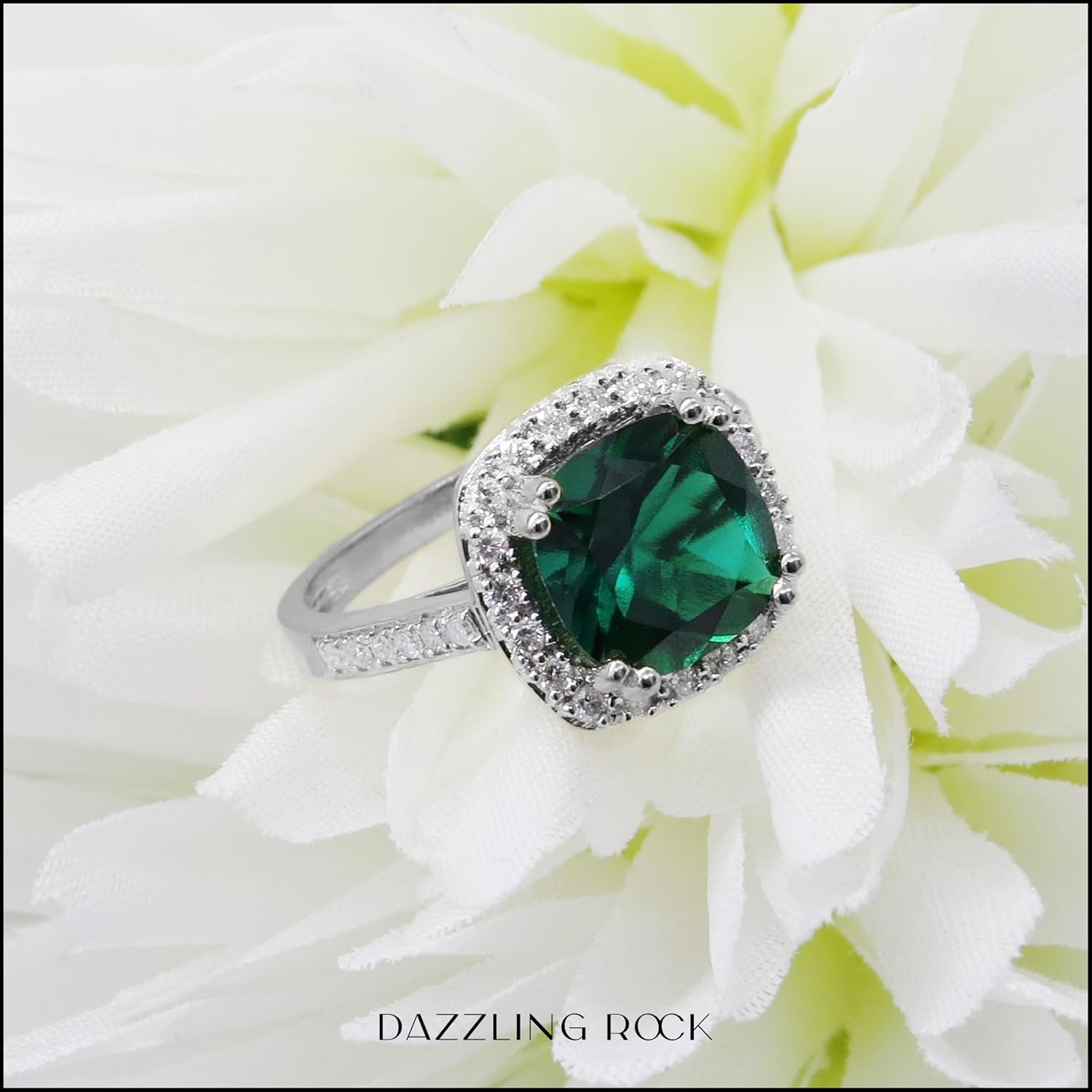 Dazzlingrock Collection 9x9mm Cushion Lab Created Gemstone & Round White Natural Diamond Halo Ring in 10K Real Solid Gold