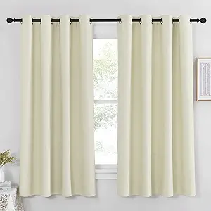 NICETOWN Blackout Beige Curtain for Bedroom 63 inches Length - Grommet Thermal Insulated Room Darkening Window Treatment Sound Reducing Privacy Drapes for Living Room (1 Piece, W52 x L63)