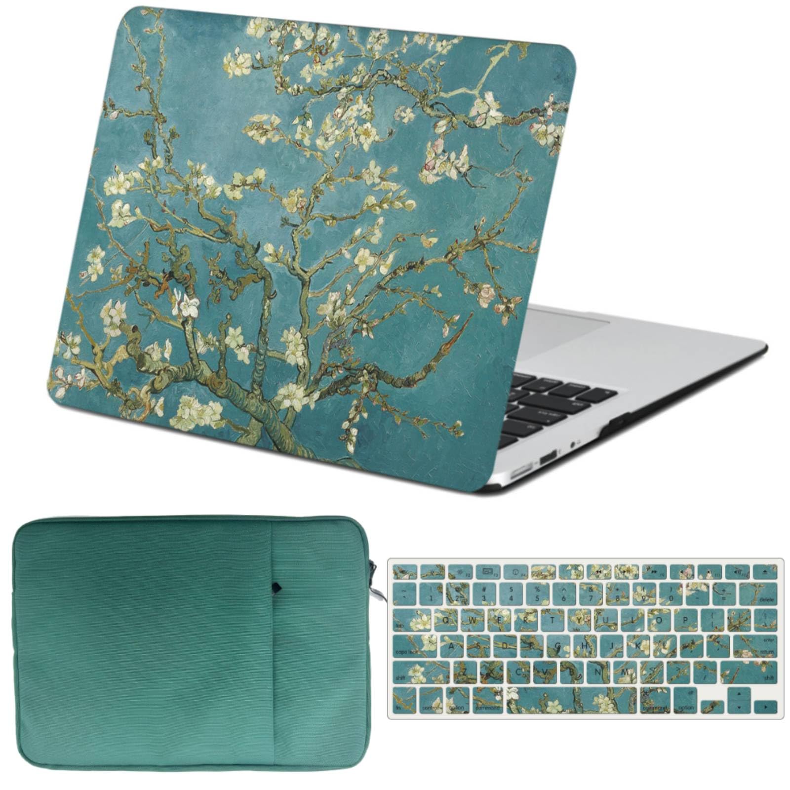 Coque MacBook Air 13,6 Pouces 2025-2022 Modèle A3240 A3113 A2681 avec Liquid Écran Retina, Étui Rigide & Sac & Couverture de Clavier, Fleur d'amandier