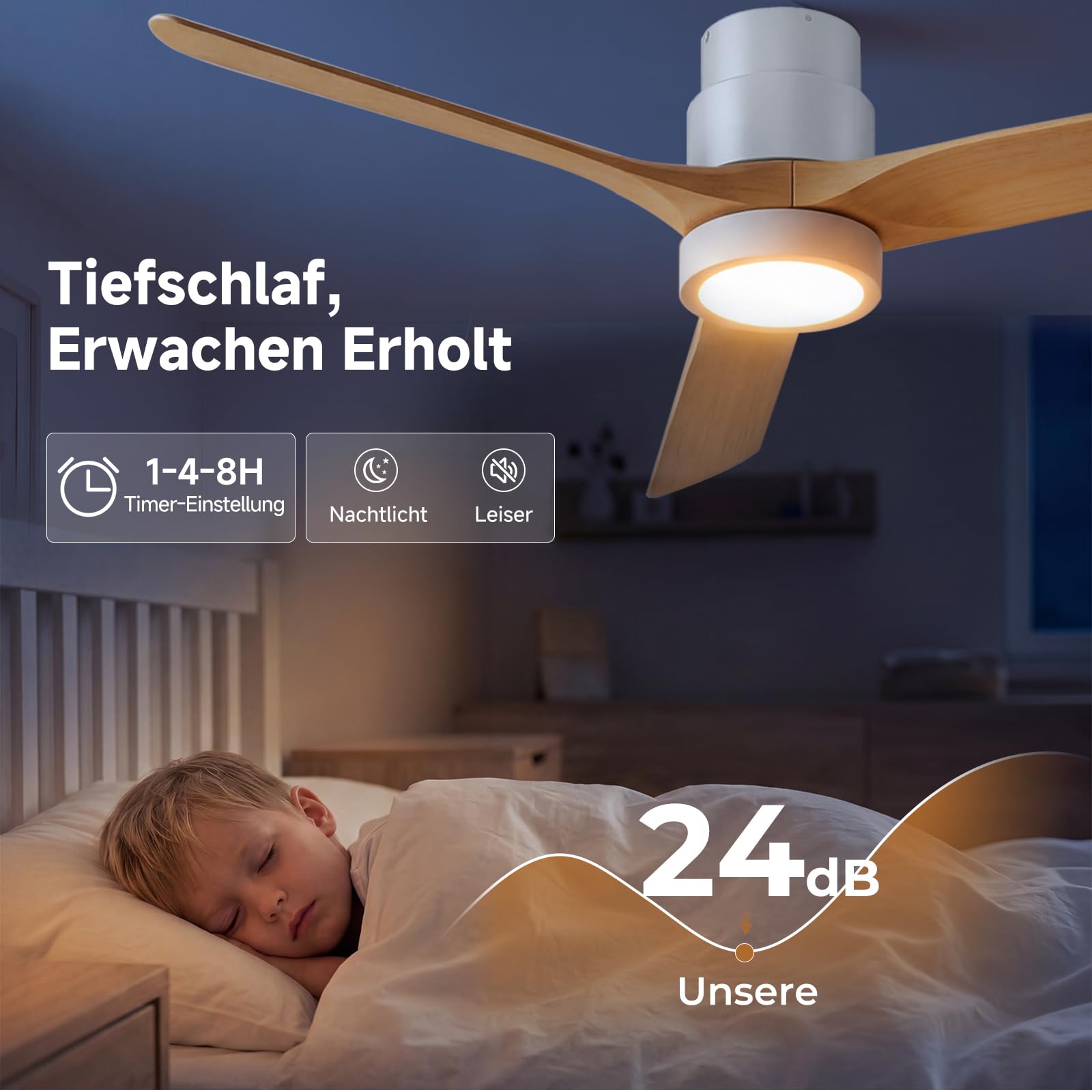 Ateroll 132 cm Deckenventilator mit Beleuchtung und Fernbedienung, DC-Motor, 6 Geschwindigkeiten, Timer, dimmbares LED, Sommer-Winterbetrieb