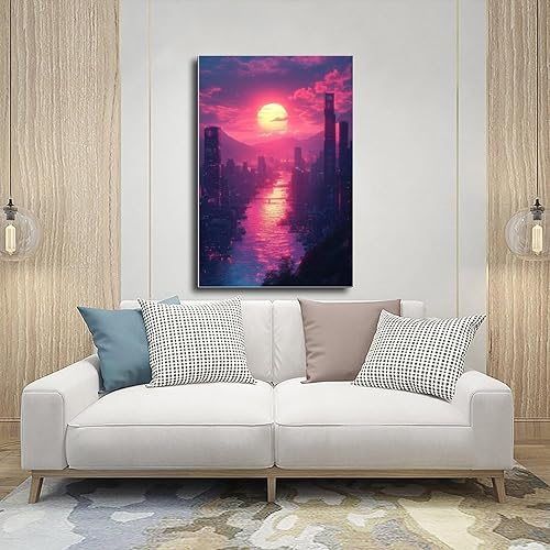 Miniatura 5 de Vaporwave Neon City Wall Art  Synthwave Retro Futuristic Print  Abstract 80s Aesthetic Poster for Modern Home Decor Canvas Art Poster And Wall Art