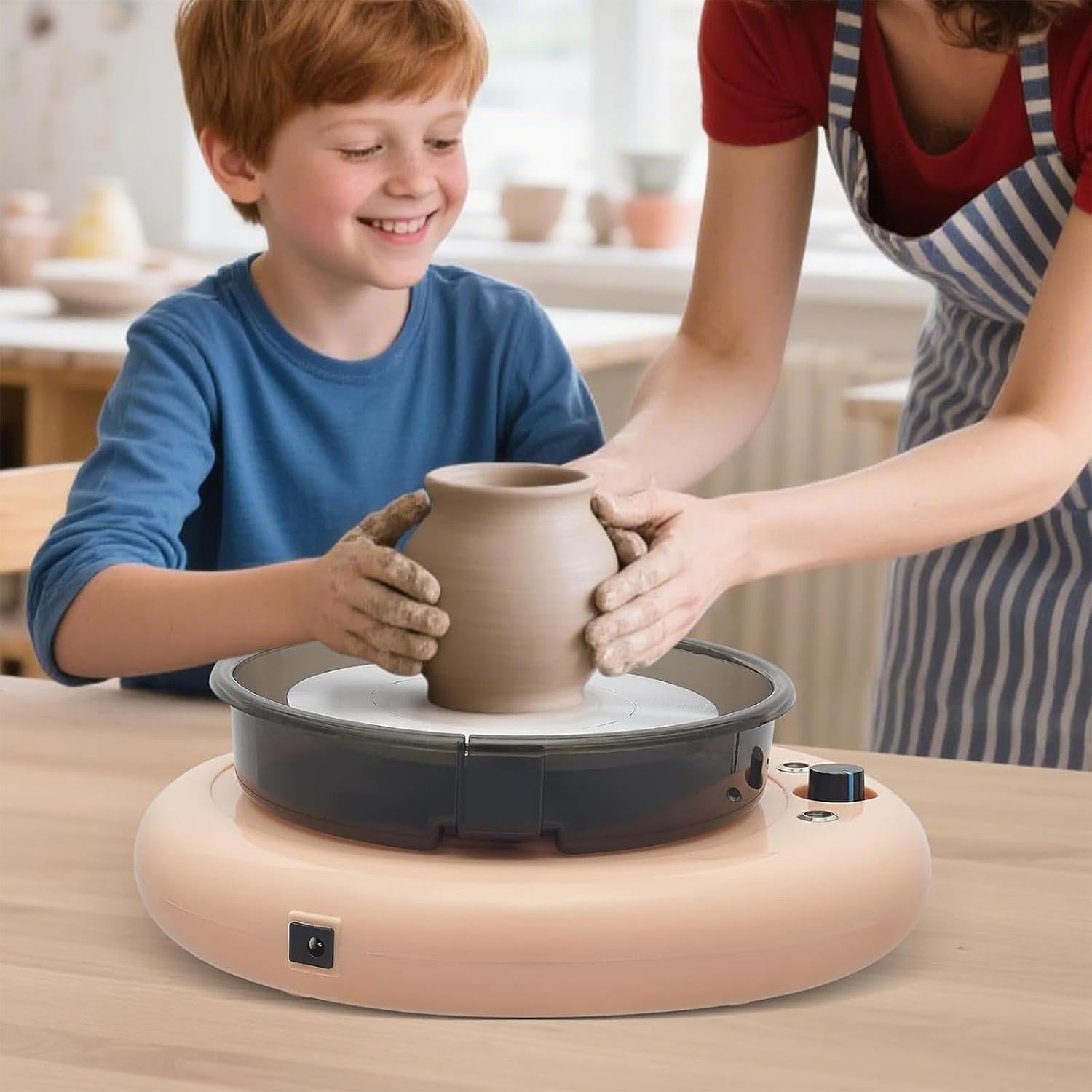 Mini Pottery Wheel Kit - 6in Turntable Electric Clay Wheel, Adjustable Speed Ceramic Making Machine with Clay Art 23pcs Sculpting Tools Ideal for Home DIY,Fleshcolor