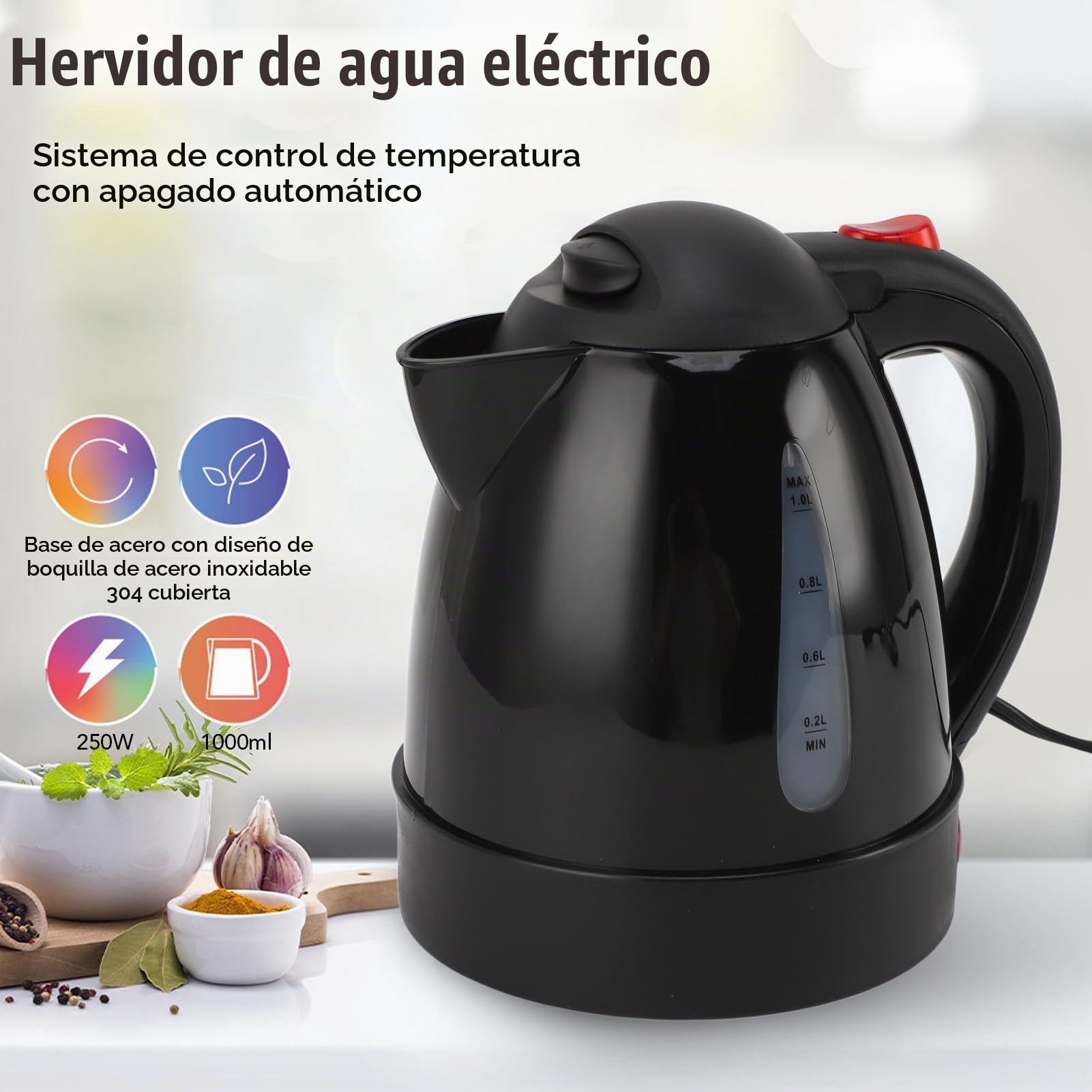 Hervidor de Agua de Viaje de 24V, 1000ml, Hervidor Eléctrico Portátil para Coche, Calentador de Agua de 250W con Encendedor de Cigarrillos a Escala para Autocaravanas y Camiones