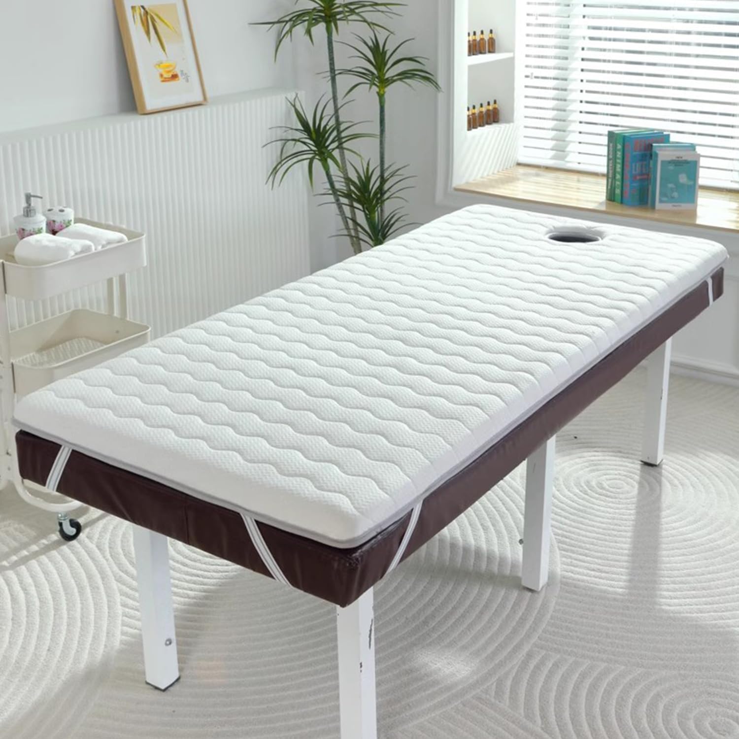 White/a,190 * 75cm(R), Sponge Massage Table Mattress Topper with Elastic Band 6cm Thick Spa Bed Pad with Breath Hole Mattress Topper for Lash Extension Table Beauty Salon Mattress Topper