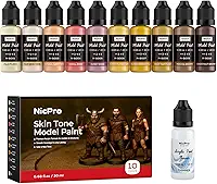 Nicpro Conjunto de tinta modelo de 10 cores de tons de rosto e pele, 20 ml de tintas acrílicas prontas para usar, pincel e aerógrafo, conjunto de tintas em miniatura para iniciantes e artistas em