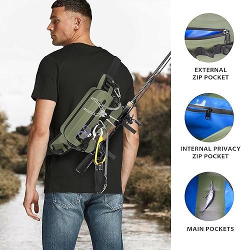 Miniatura 3 de THKFISH Riñonera de pesca impermeable con soporte para caña de pescar, cierre hermético con cremallera, bolsa ligera para pesca con mosca