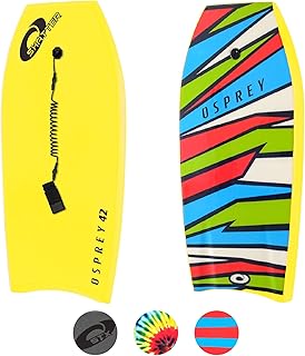 Osprey 42” BodyBoard with Adjustable Wrist Leash for Kids and Adults, Lightweight Bodyboard with XPE Deck, Crescent Tail and EPS Core, Multiple Colours and Design