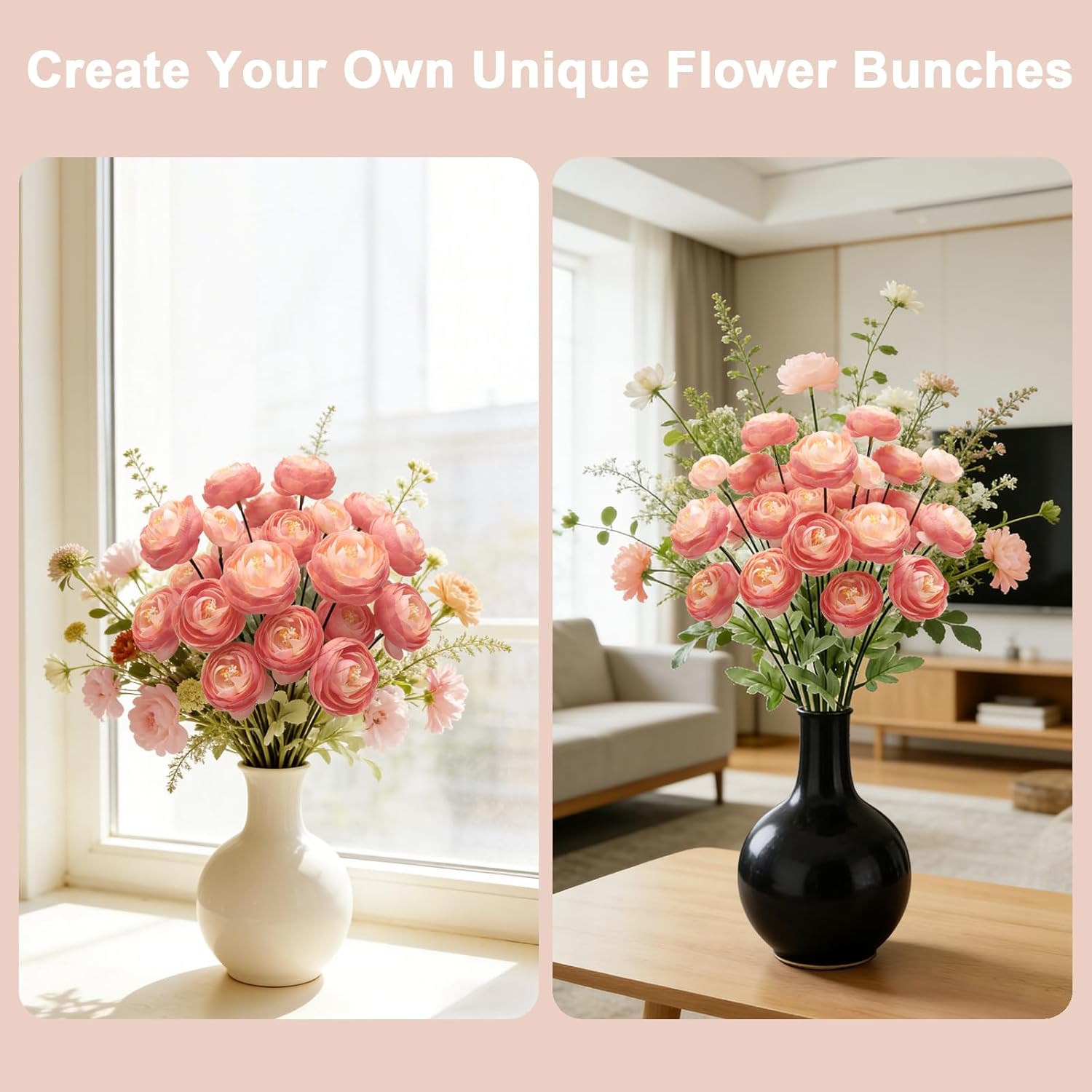 Artificial Silk Peony Fake Flowers,6PCS Artificial Faux Peonies Bulbs with 24 Silk Heads for Indoor Outdoor DIY Bouquets Wedding Centerpieces Home Decoration